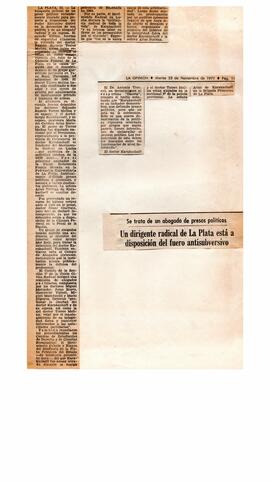 "Un dirigente radical de La Plata está a disposición del fuero antisubversivo", La Opin...