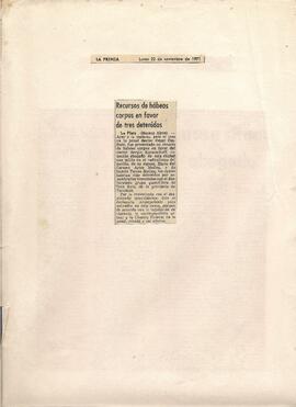 "Recursos de hábeas corpus en favor de tres detenidos", La Prensa, 1971