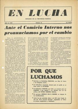 Publicación En Lucha N° 16: "Ante el Comicio Interno nos pronunciamos por el cambio" 1972