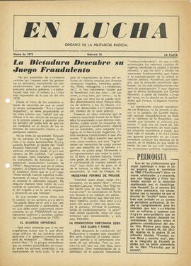 Publicación En Lucha N° 15: "La dictadura descubre su juego fraudulento" 1972