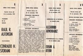 Boleta electoral UCR Noviembre 1972