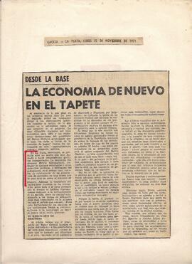 "La economía de nuevo en el tapete", Gaceta, La Plata, 1971