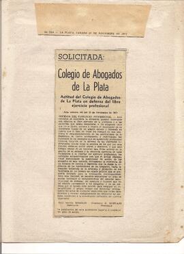 "Solicitada: Colegio de Abogados de La Plata", El Día, La Plata, 1971